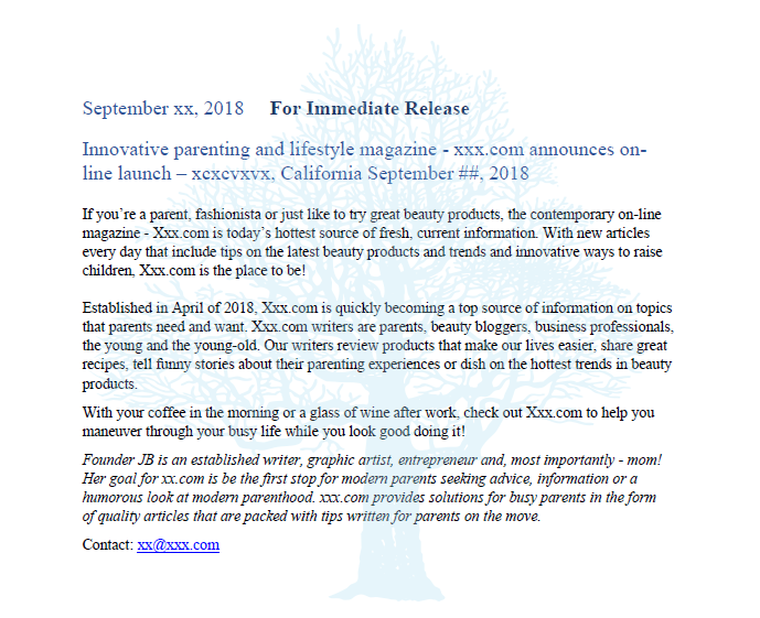 Writing 4 Business press release sample